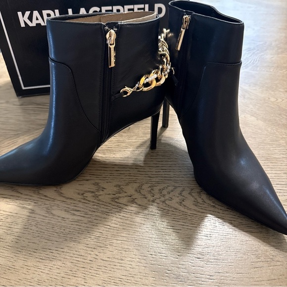 NEW KARL LAGERFELD PARIS Women's Samra Embellished Pointed-Toe Booties 9 - Picture 3 of 7